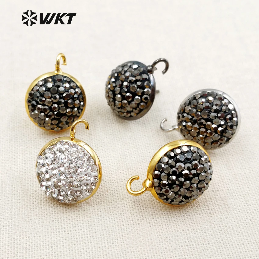 

JF273 WKT 5pcs/Lot Large Size About 15mm With Rhinestone Pave Around Shape Thin Bar And Hook Pave Beads For Jewelry