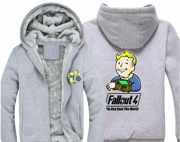 Игра Fallout 4 Hoodie Pin Boy Save The World принт на молнии Кардиган Толстовка супер теплое плотное флисовое пальто для мужчин и женщин