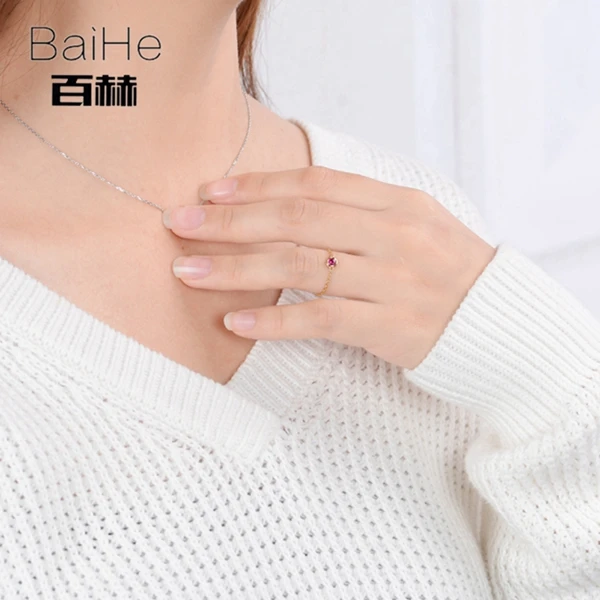 BAIHE Solid 18K желтое золото(AU750) 0.10CT Сертифицированный круглый натуральный алмаз свадебные женские модные ювелирные изделия кольцо