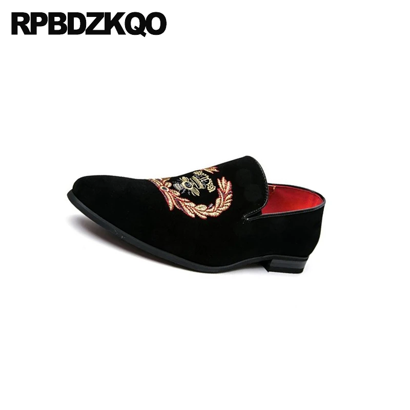 Embroidery Loafers Casual Black Velvet Mens Floral Embroided Slip On Cheap Large Size Rubber Pointed Toe Designer Flower Shoes | Обувь