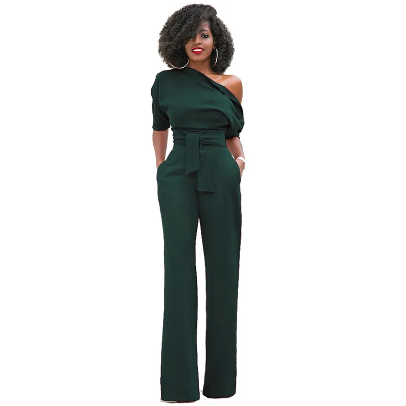2018 Autumn New Fashion Off the Shoulder Elegant Jumpsuits Women Plus Size Rompers Womens Short Sleeve Female Overalls | Женская одежда