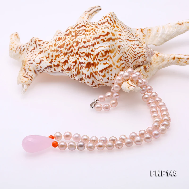 JYX 2019 Lovely Heart quartz pearl necklace 6.5-7.5mm lavender Freshwater Pearl Necklace with pink crystal 18&quot Mother⟚y gift |