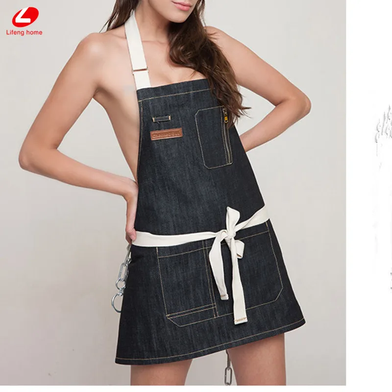 Домашний джинсовый фартук Lifeng пикантный из джинсовой ткани с карманом чистящие