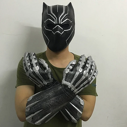 Косплей черная маска Пантеры перчатка латекс Капитан Америка 3 Marvel Civil War Hero Prop Хэллоуин костюм аксессуары - Цвет: Mask with Glove