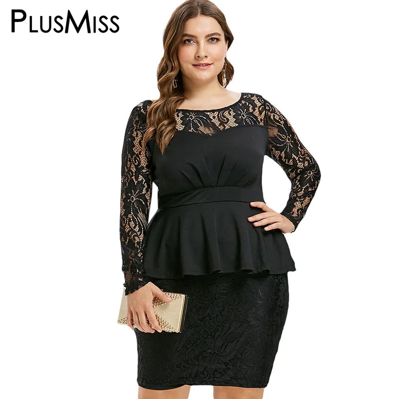 PlusMiss размера плюс кружевная Цветочная сетка Пеплум Peacil платье XXXXL XXXL XXL для женщин