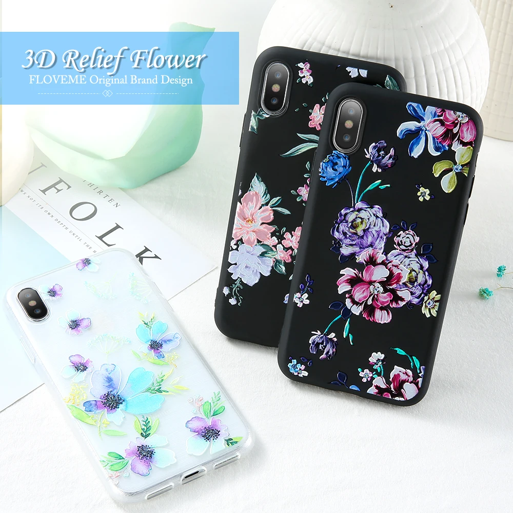 FLOVEME 3D Цветочный чехол для iPhone 5 Женский 6 6S Plus 7 8 мягкий элегантный Рельефный