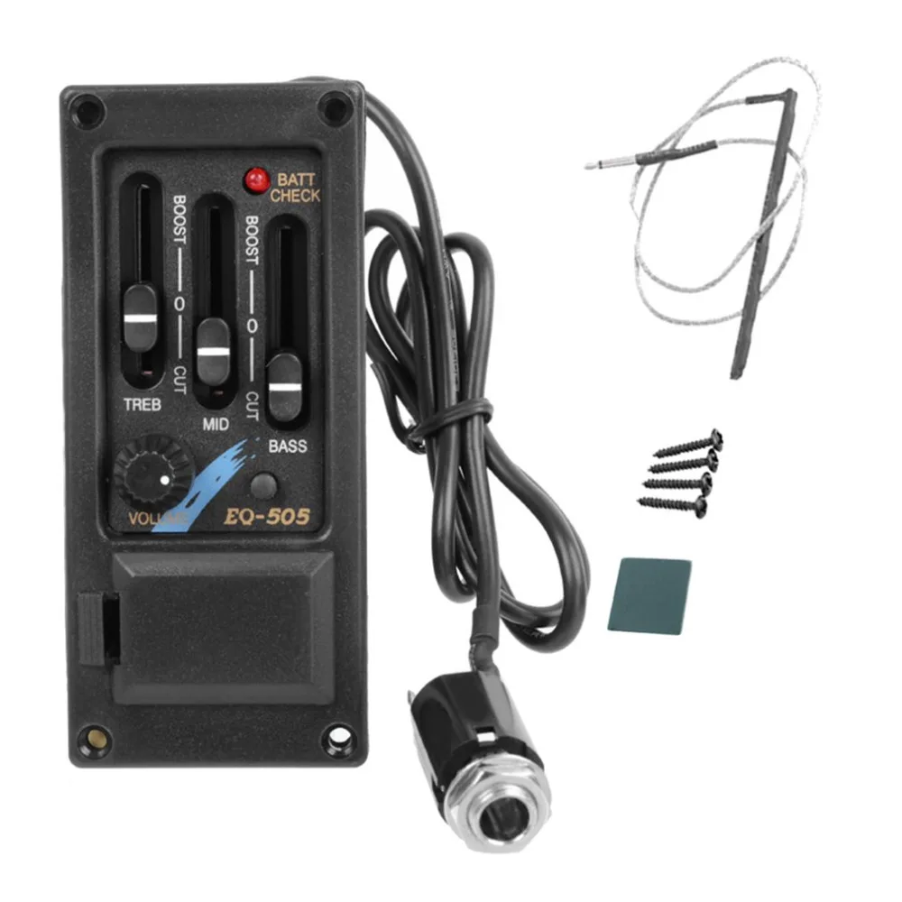 Active 3 Band Guitar EQ Preamp Pickup Piezo For Acoustic Guitar 505R 505 Left Hand Pickup Tuner 6.5MM Output with 2.5mm Plug