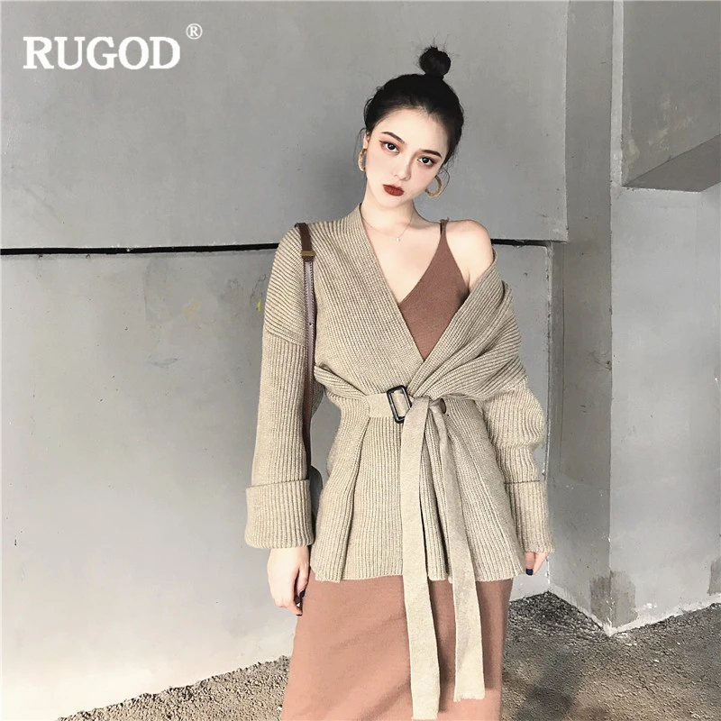 RUGOD Winter Sweater Women Solid Cardigans Long Sleeve Sashes Knitted Tops Autumn Clothes pull hiver femme 2019 |