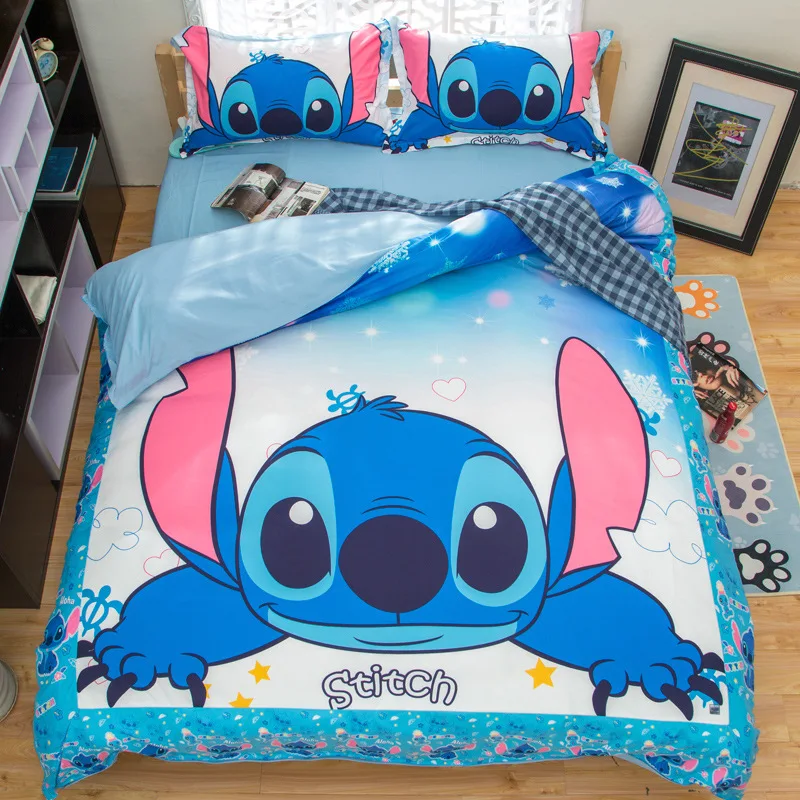 

Cartoon Stitch Bedding set queen size quilt cover twin bedroom decor for kids home single bedspread boy's linen polyester blue
