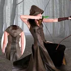 Женский кожаный костюм на шнуровке, с капюшоном в стиле стимпанк