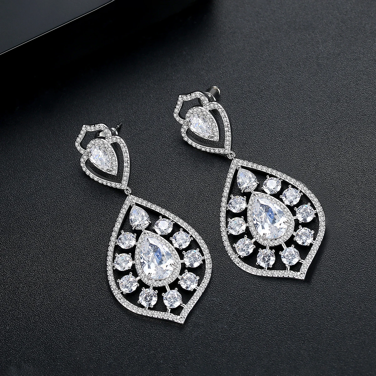 

LUOTEEMI Luxury Cubic Zirconia Big Long Flower Drop Earrings for Women Wedding Engagement Fashion Jewelry Pendientes Bijoux Gift