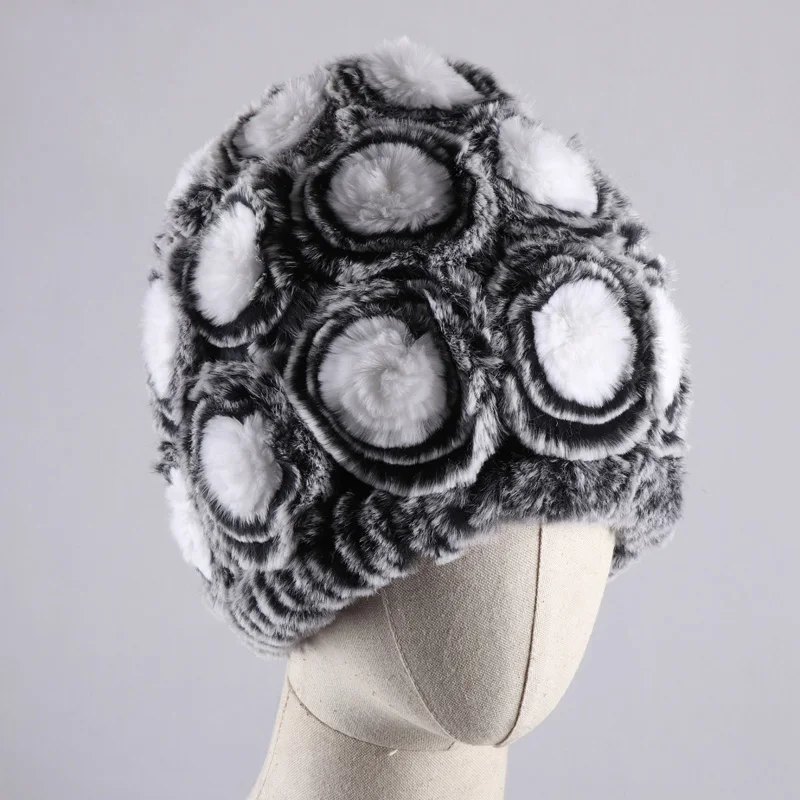 Модная меховая шапка для девушек женская зимняя из натурального меха кролика