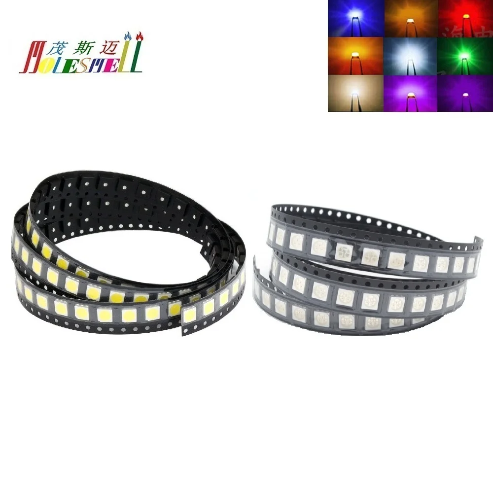 100 шт. разноцветные 5050 SMD SMT Светодиодные красные, желтые, синие, зеленые, белые, оранжевые, фиолетовые, розовые, теплые белые, прозрачные свето... (art.: 7aa2164d7) - 7aa2164d7