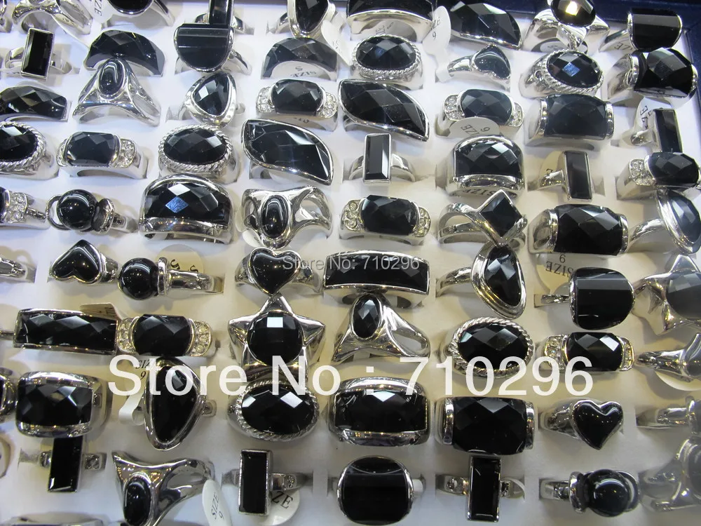 Кольцо из натурального смешанного черного агата с драгоценным камнем модные