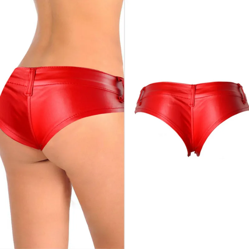 Сексуальные джинсовые шорты с полиуретановым покрытием низкой талией