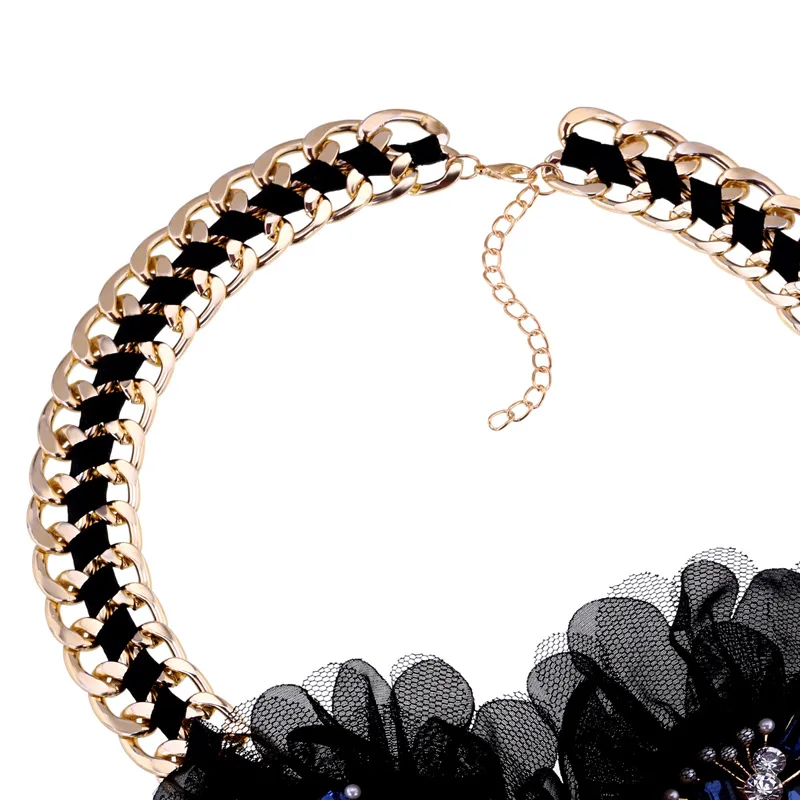 2016 Париж модное платье кристалл Кружево черный цветок Цепочки и ожерелья ручной