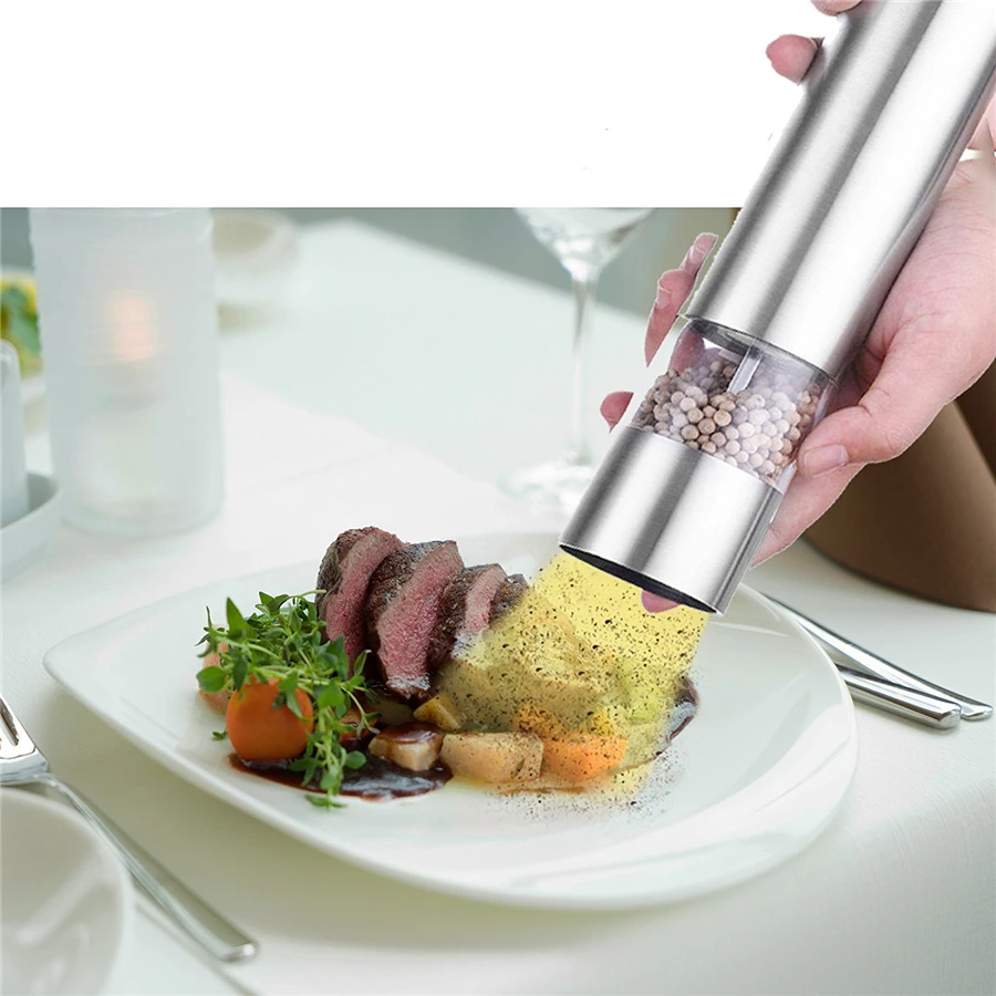 

4pcs Electric Salt and Pepper Grinder Automatic Refillable Battery Operated Stainless Steel Spice Mills with Light Kitchen Tool