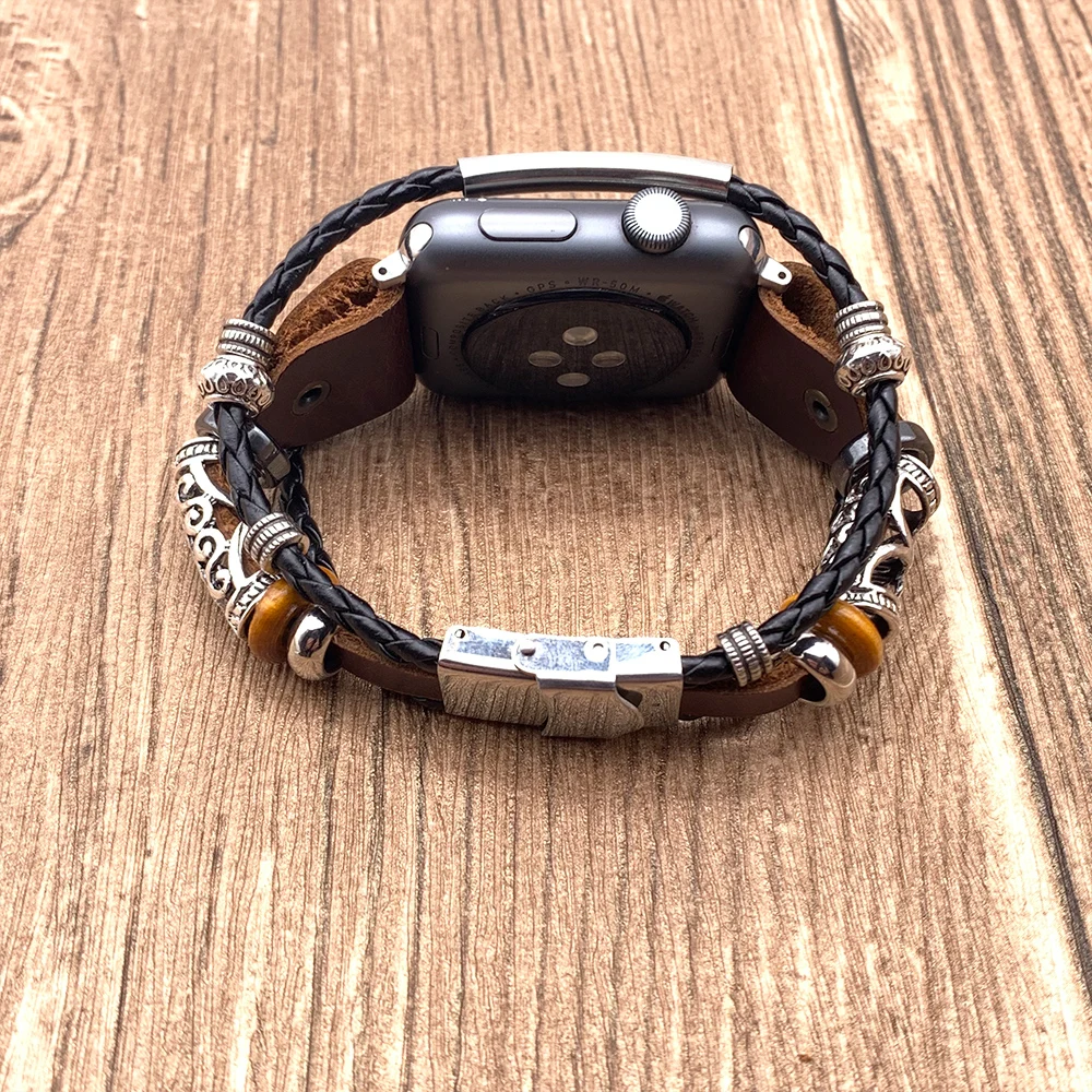 Ретро кожаный панк-браслет из воловьей кожи для Apple Watch 38 мм 40 мм 42 мм 44 мм Серия 1 2 3 4 для iWatch ремешок из натуральной кожи