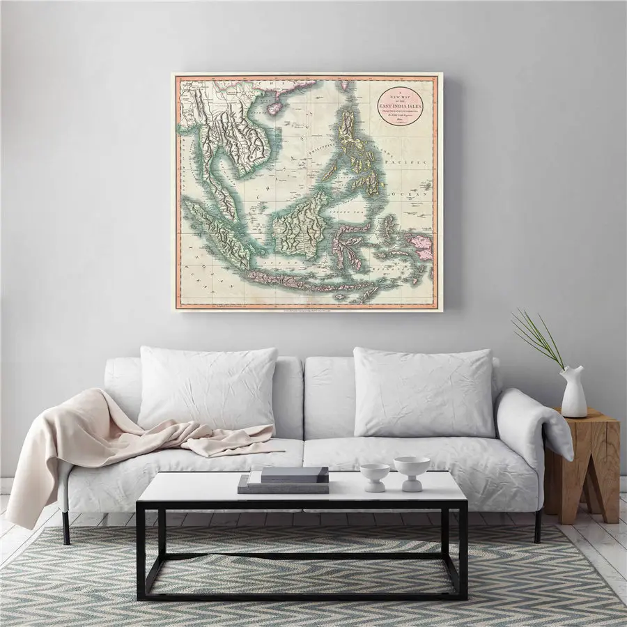 Cary Map the East Indies and Southeast Asia Singapore Borneo Sumatra Java Филиппины винтажная холщовая настенная