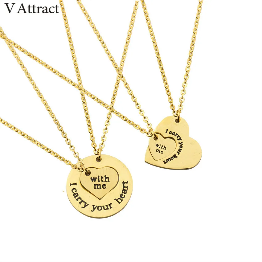 V привлечь Нержавеющая сталь я нести вас сердце Цепочки и ожерелья Золото Цвет
