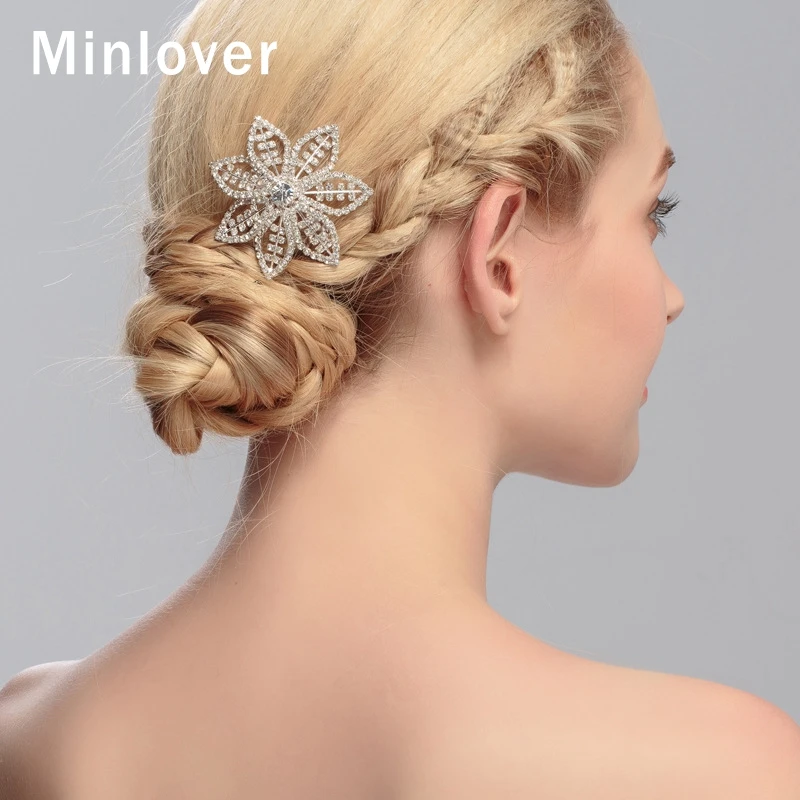 Minlover кристалл цветок гребни для волос булавки ювелирные изделия невесты милые