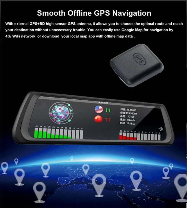 1" Full Touch ips 4G Автомобильный видеорегистратор камера Android зеркальный видеорегистратор с двумя объективами видеорегистратор gps Bluetooth wifi ADAS Автомобильная помощь