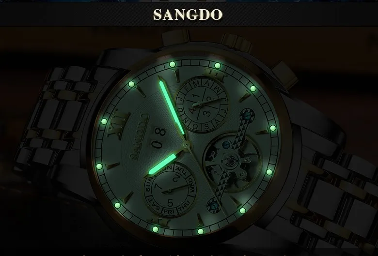 Часы наручные Sangdo мужские с автоподзаводом роскошные механические Т-образным