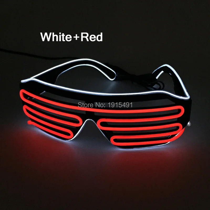 

New Style Christmas Decor White+Red EL Wire Shutter Glasses Holiday Lighting Neon LED Strip Classic Sunglasses for Dance,DJ