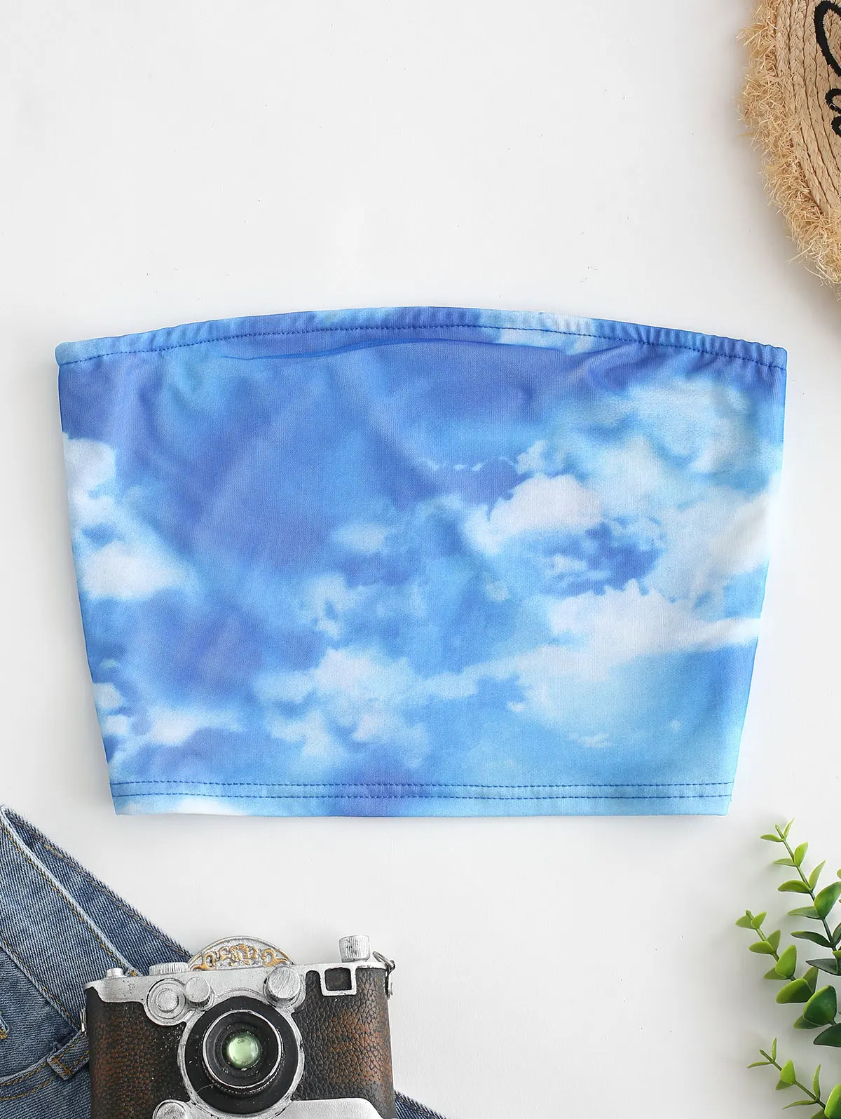 ZAFUL Tie Dye Cropped Bandeau Top Strapless Short Shirt Summer Camis Crop Tops Sky Print Streetwear Women Clothes 2019 | Женская одежда