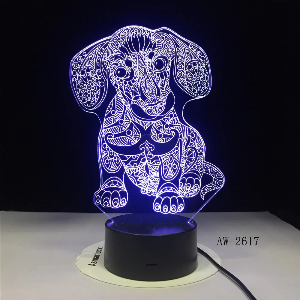 GX2617 Собака Щенок 3d лампа прекрасная 7 Изменение цвета 3D цветной яркий светильник