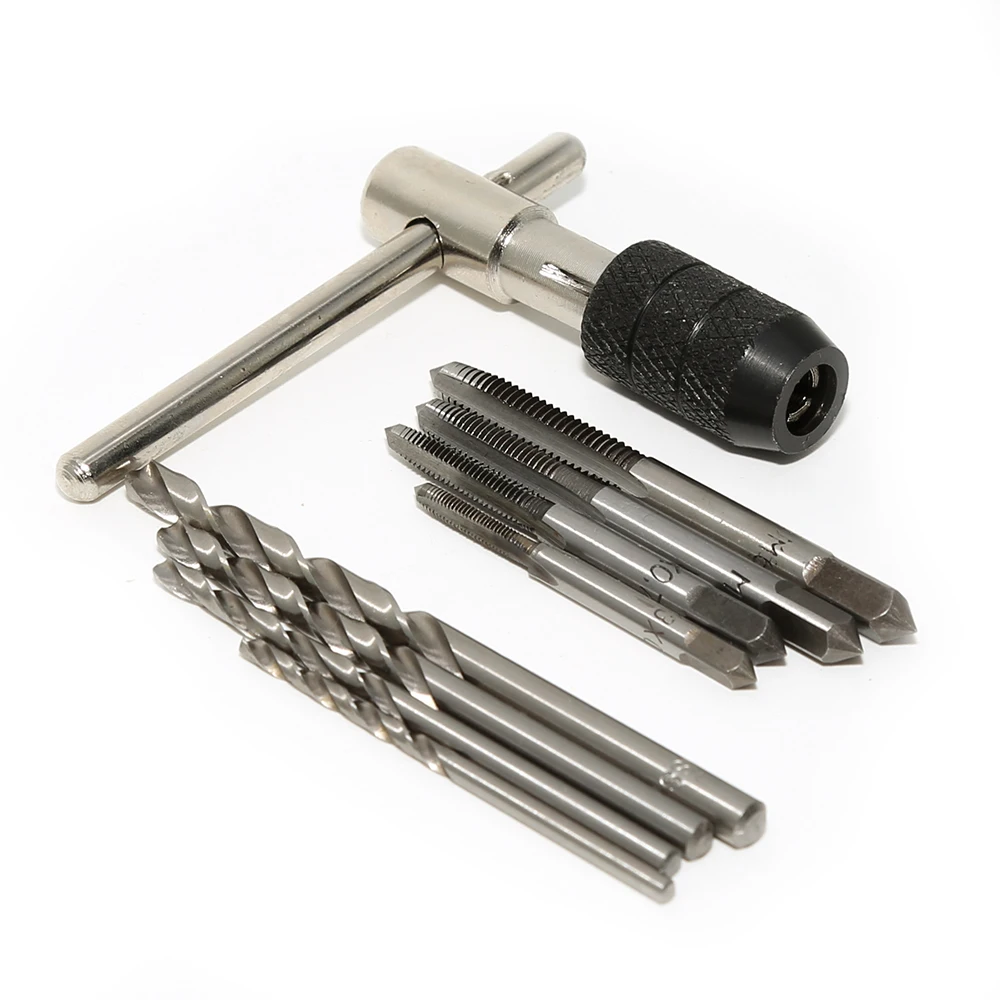 9pcs/set Hand Screw Tap T Type Thread Reamer Set M3/M4/M5/M6 Metric Taps With 4pcs Twist Drill Bits And Wrench Tools | Инструменты