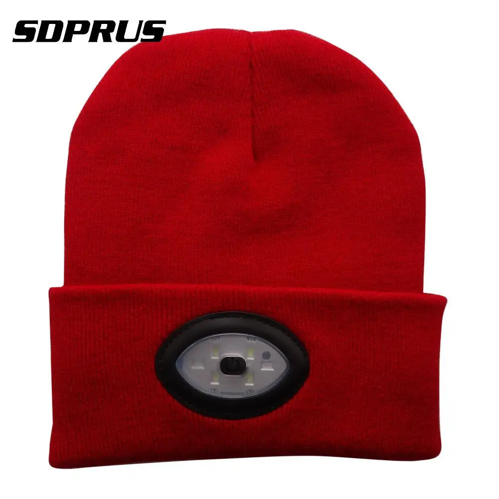 6LED теплый фонарик бини вязаная шапка зимняя перезаряжаемая фара с фонариком для