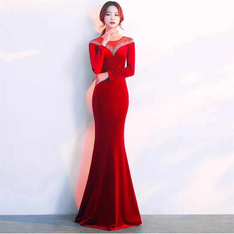 Vestido Longo размера плюс Горячая Распродажа полностью Сетчатое платье 2019 бархатные