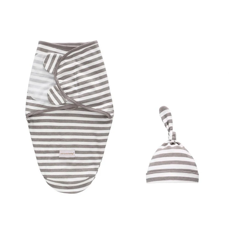 grey stripe L Пеленки для новорожденного+ шляпа наборы хлопок детское одеяло для новорожденных Фотография реквизит постельные принадлежности мультфильм спальный комплект для младенца 0-6 месяцев - Цвет: grey stripe L