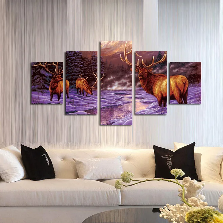 

FIVE PC NO FRAME Where is the deer Oil Painting Printed Oil Painting On Canvas Oil Painting for Home Decor Wall Decor