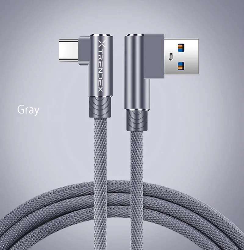 Gray 1 м/3 фута 90 градусов usb type-C быстрая зарядная зарядка зарядное устройство кабель для передачи данных Шнур для huawei mate 20 X RS P30 P20 Pro Lite Honor V20 10 - Цвет: Gray