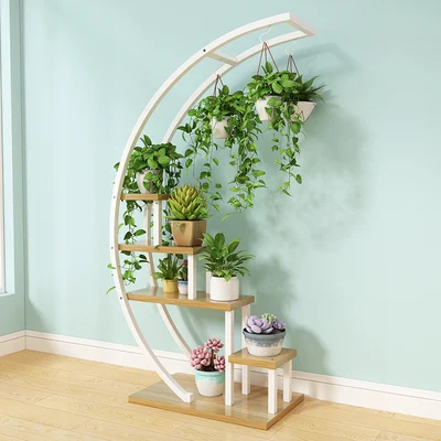 Living room home Half moon type flower stand multi-storey indoor balcony decorative shelf flower pot storage rack mx6241747 - Цвет: White-02