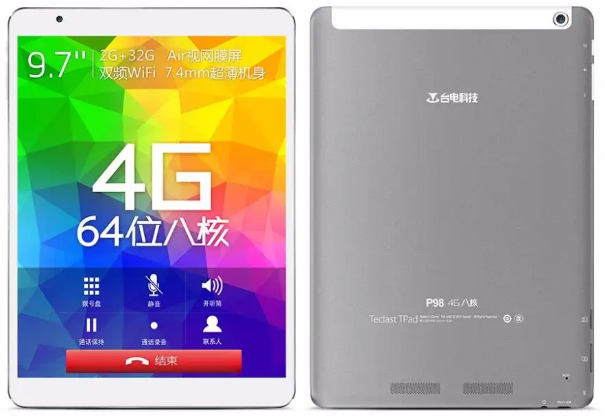 9 7 &quotTeclast p98 4g Восьмиядерный MTK8752 Retina дюймов 2048x1536 Двойная камера 8.0MP Android 5 0 GPS fdd lte