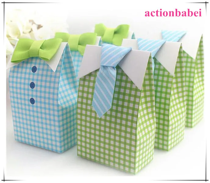 New Creative My Little Man Blue Green Bow Tie Birthday Boy Baby Shower Favor Candy Treat Bag Wedding Favors Box Gift Bags | Дом и сад