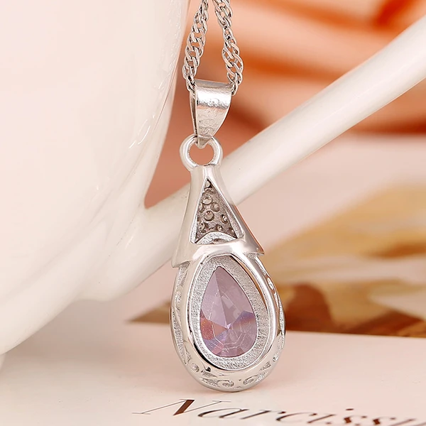 2015 New Korean Version Of The Simple Water Drop Pendant Necklace Female Short Clavicle Natural Amethyst Jewelry | Украшения и