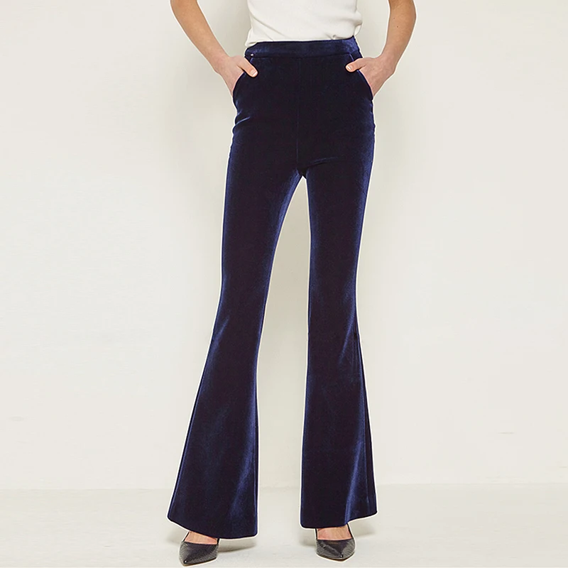 Женские брюки-клеш Классические однотонные велюровые брюки 2 цвета осень 2017 |
