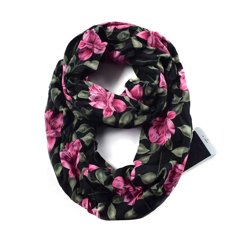 Женский шарф с цветочным узором Infinity белым карманом на молнии шарфы для поездок