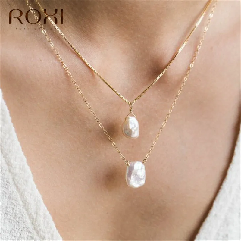 Ожерелье из настоящего пресноводного жемчуга ROXI, женское свадебное жемчужное колье в стиле барокко, медная цепочка, ожерелье в стиле бохо, подарок на день рождения, ювелирное изделие