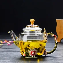 Эмалированный стеклянный чайник роскошный цветочный из