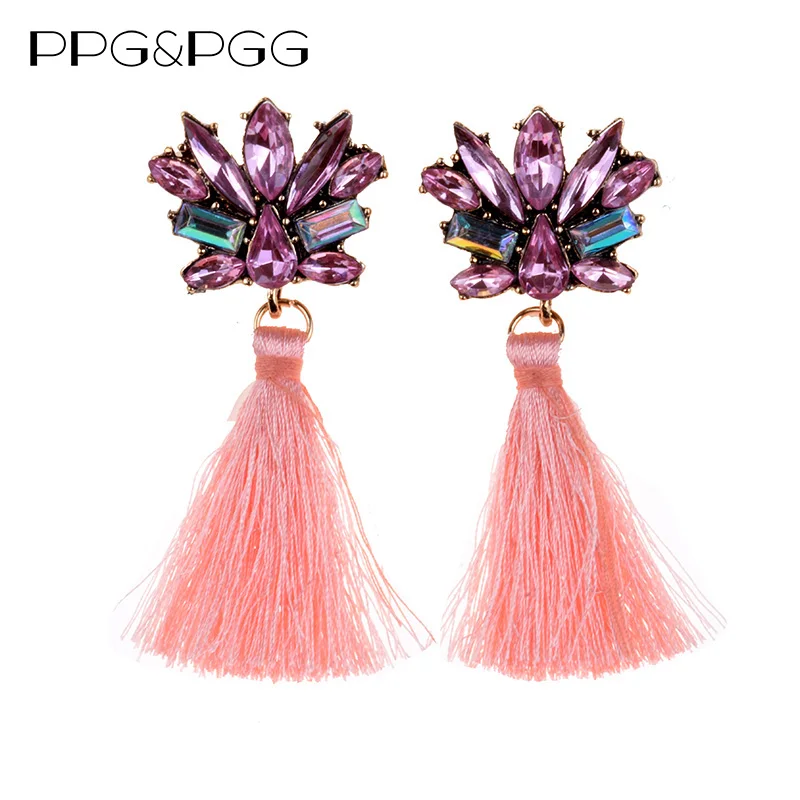 Женские серьги с кисточками PPG & PGG недорогие в богемном стиле 2019|crystal dangle earrings|dangle