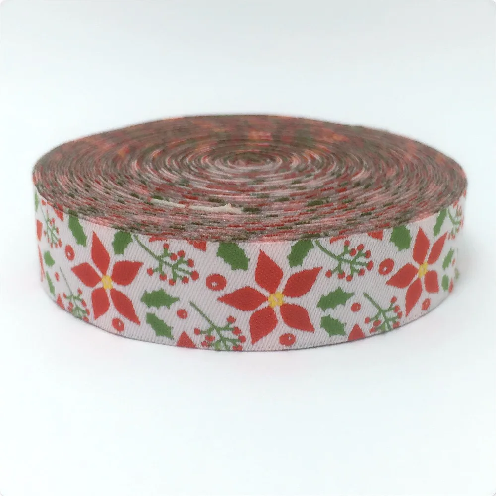 

NEW!!! 3/4'' 20mm 10 yards/sets Red Christmas flower Woven Jacquard ribbon diy Gift wrap dog chain accessories KTZD15091501