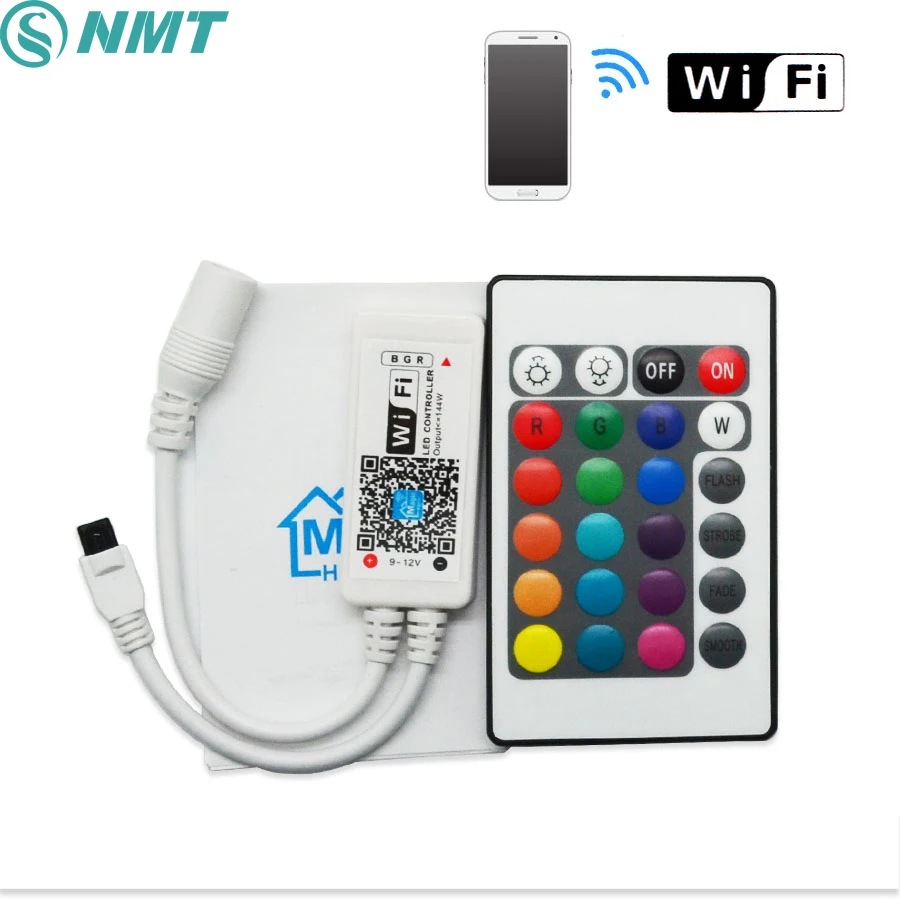 DC12V RGB RGBW Wifi LED Controller android /IOS Mini + IR 24Key Remote control for SMD 5050 Strip Light Via Smartphone | Освещение
