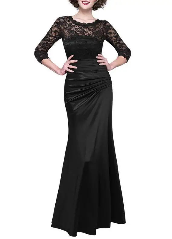 AR Chic Винтаж Кружево крючком Пром Длинные платья женщин Slim Fit элегантная в стиле
