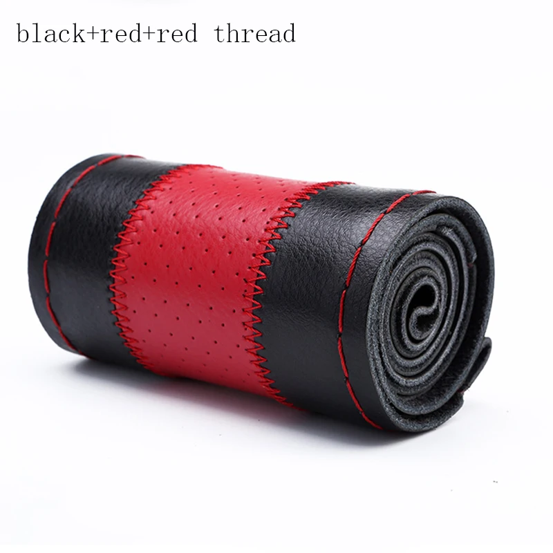 

Чехол рулевого колеса автомобиля оплетка из натуральной кожи с отверстием и красной нитью, модный аксессуар для интерьера автомобиля