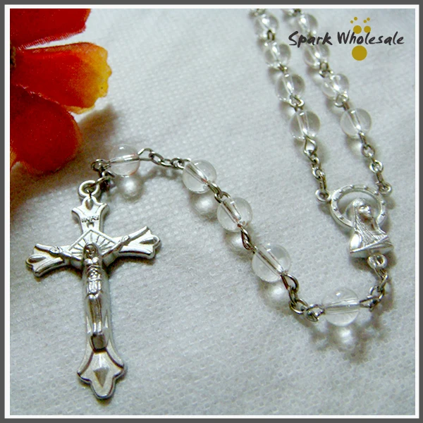 Священный религиозный Розарий 6 мм белый стеклянный Ожерелье Chalice центральный